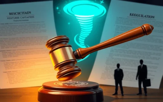 Depicts the serious implications of DOJ charges against Dragonfly Capital, highlighting legal challenges in crypto regulation.