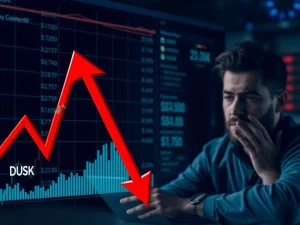 Dramatic visualization of DUSK price drop amid cryptocurrency market volatility