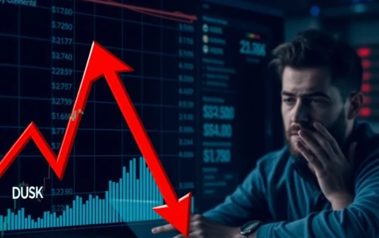 Dramatic visualization of DUSK price drop amid cryptocurrency market volatility