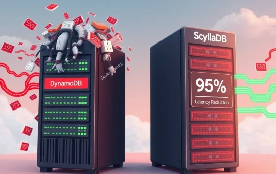 Teams migrating from a struggling DynamoDB database to a high-performing ScyllaDB solution, symbolizing improved NoSQL performance and cost efficiency.