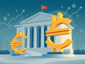 A visual representation of the ECB's strategic decision to hold key interest rates, impacting the Eurozone economy and potentially the crypto market.