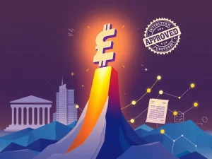 ENA price surge visualized with an upward arrow and digital assets, representing significant growth driven by new crypto regulation and institutional adoption.