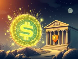 Ethena USDtb stablecoin token securely integrated with a digital representation of the GENIUS Act, symbolizing regulatory compliance and trust.
