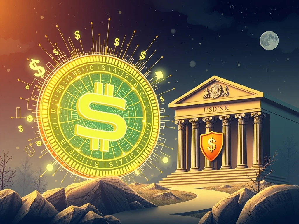 Ethena USDtb stablecoin token securely integrated with a digital representation of the GENIUS Act, symbolizing regulatory compliance and trust.