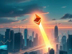 A vibrant graph showing Ethereum's price climbing towards $10,000, symbolizing its strong Ethereum price potential.