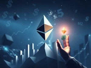 Visualizing Ethereum's potential explosive ascent to an $8,000 ETH price target, driven by M2 growth and significant ETF inflows.