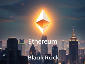 A visual representation of BlackRock's significant investment impacting the Ethereum market, showing a surging ETH price chart.