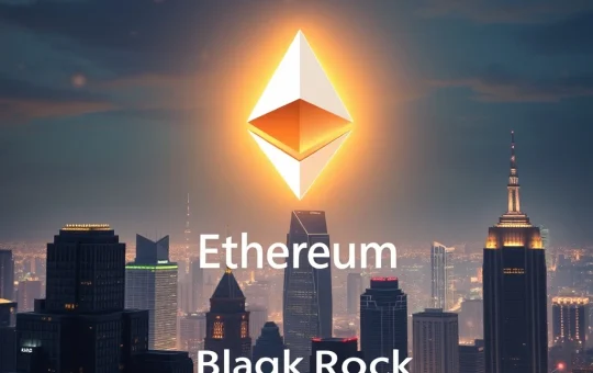 A visual representation of BlackRock's significant investment impacting the Ethereum market, showing a surging ETH price chart.