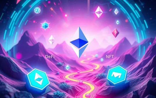 Ethereum DApp activity driven by DeFi and NFTs in a vibrant blockchain ecosystem