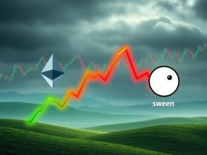 Ethereum's resilience depicted as a stable, rising chart, contrasting with the sharp decline of Shiba Inu and Dogecoin in the volatile crypto market.