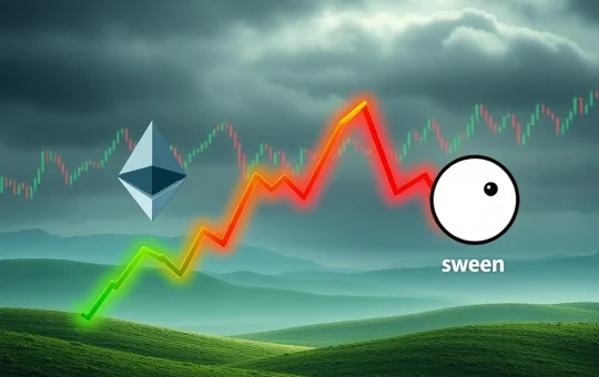Ethereum's resilience depicted as a stable, rising chart, contrasting with the sharp decline of Shiba Inu and Dogecoin in the volatile crypto market.
