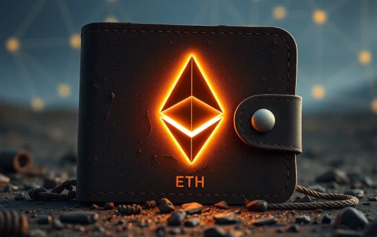 An old Ethereum wallet icon reactivating, symbolizing a historic dormant ETH transfer and its impact on Ethereum price amid a crypto market rally.