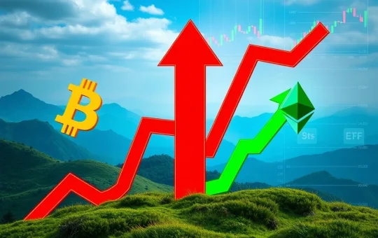 A chart showing an Ethereum ETF surging while Bitcoin's price dips, reflecting significant market liquidations and shifts in altcoin activity.