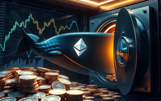 Digital representation of a large financial entity strategically accumulating Ethereum (ETH) tokens, symbolizing significant institutional investment and market strategy.