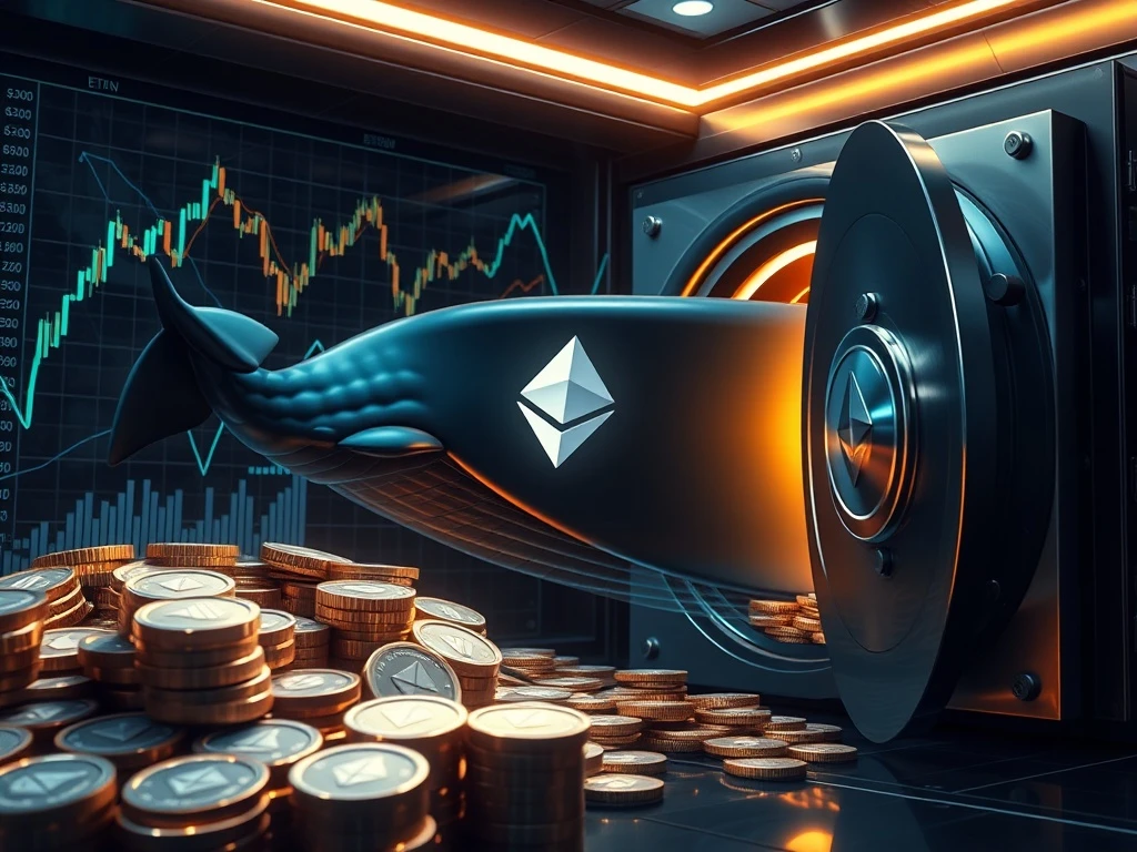 Digital representation of a large financial entity strategically accumulating Ethereum (ETH) tokens, symbolizing significant institutional investment and market strategy.