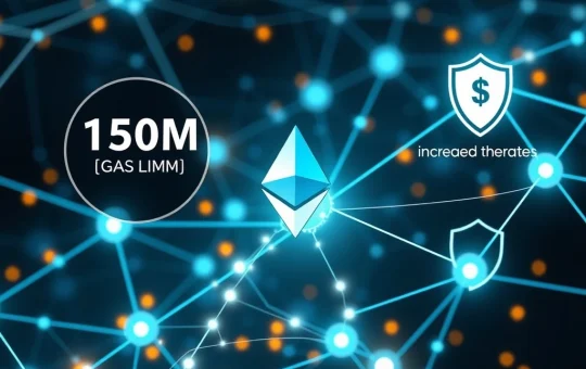 A digital representation of the Ethereum Fusaka Fork, illustrating enhanced scalability and security with increased data flow and protective measures.