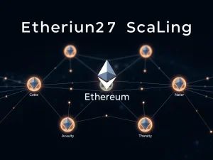 An illustration depicting the transformative impact of Ethereum L2 scaling, showing data flowing efficiently across interconnected layers, enhancing network capacity.