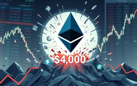 A dynamic chart showing Ethereum's price nearing $4,000, illustrating the potential for massive short liquidation risk and market volatility.