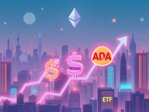 Visualizing the powerful impact of Ethereum news on the surging prices of BONK, SUI, and Cardano (ADA) in a rebounding crypto market.