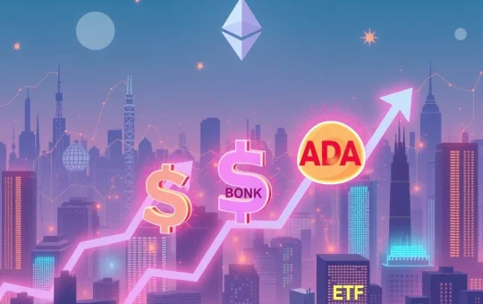 Visualizing the powerful impact of Ethereum news on the surging prices of BONK, SUI, and Cardano (ADA) in a rebounding crypto market.