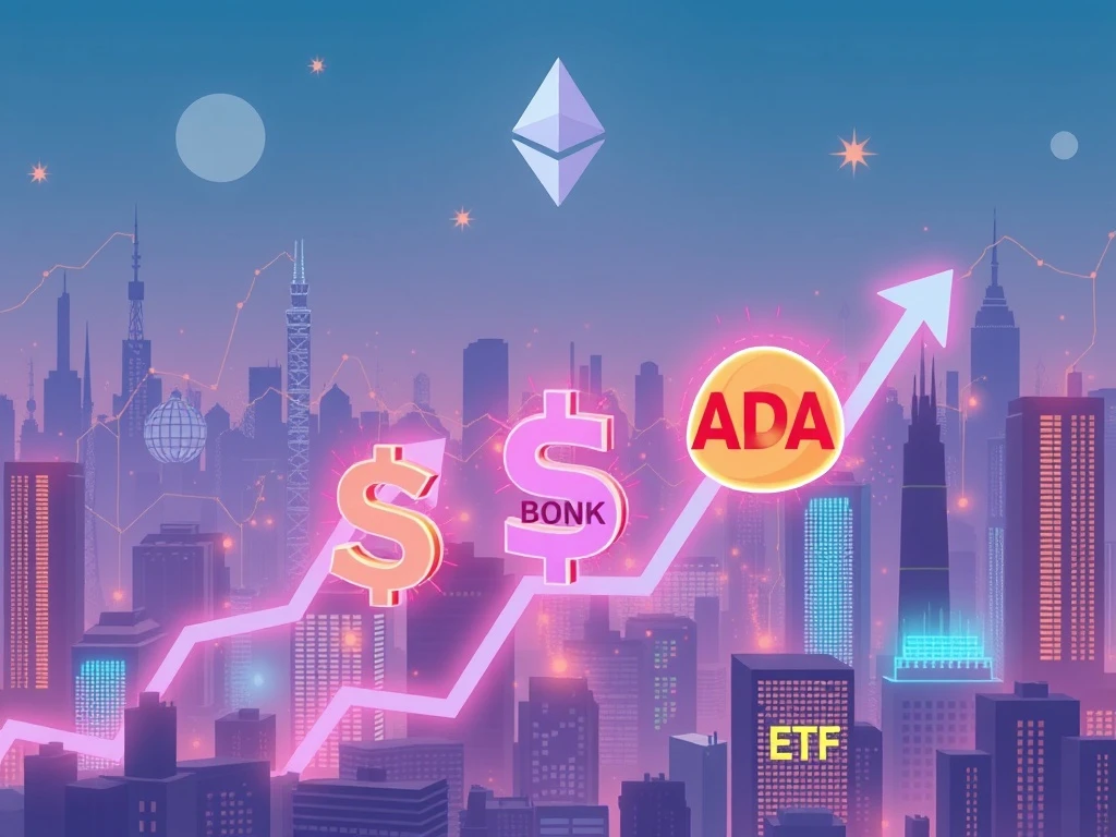 Visualizing the powerful impact of Ethereum news on the surging prices of BONK, SUI, and Cardano (ADA) in a rebounding crypto market.