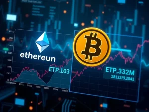 Ethereum and Bitcoin price charts with ETF inflows data highlighting crypto market trends