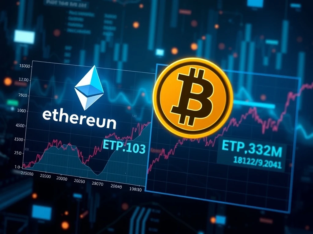 Ethereum and Bitcoin price charts with ETF inflows data highlighting crypto market trends