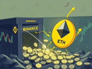 Visualizing a significant Ethereum (ETH) withdrawal from Binance by Justin Sun, impacting crypto market liquidity.