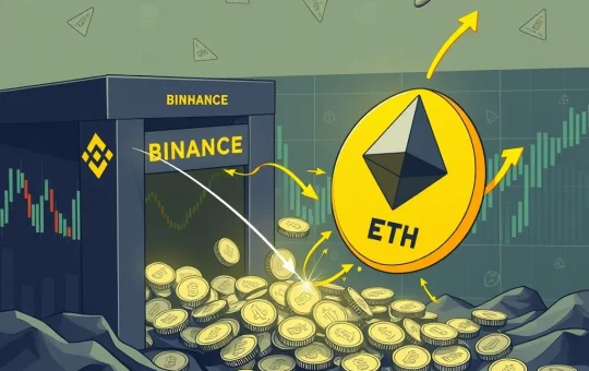 Visualizing a significant Ethereum (ETH) withdrawal from Binance by Justin Sun, impacting crypto market liquidity.