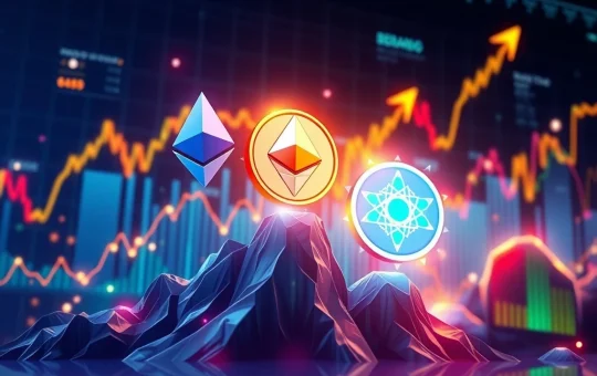 A visual representation of the Ethereum news, showing crypto market growth with ETH, DOT, and BDAG symbols on an upward trend.