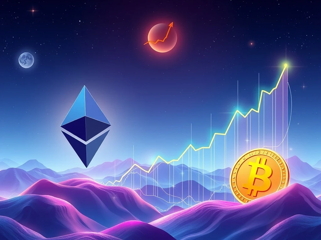 Ethereum News: A vibrant graphic depicting Ethereum and Bitcoin symbols alongside charts showing institutional investment trends and ETF inflows, reflecting Mike Novogratz's bullish crypto market predictions.