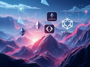 Visualizing the recent Ethereum News Today and the explosive growth of leading altcoins like Solana, Cardano, and BlockDAG in the crypto market.