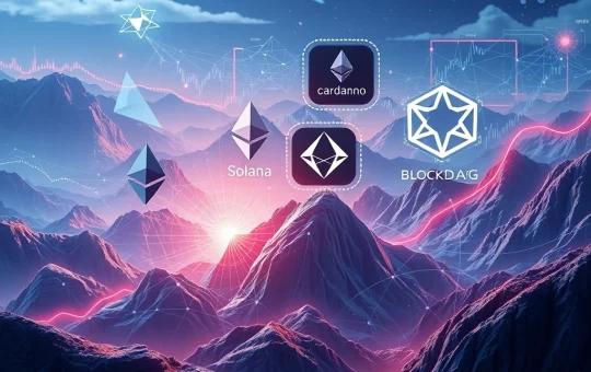 Visualizing the recent Ethereum News Today and the explosive growth of leading altcoins like Solana, Cardano, and BlockDAG in the crypto market.