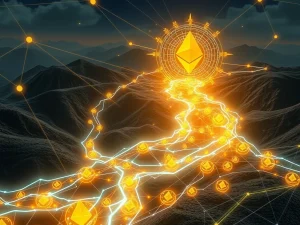 A visual representation of Ethereum PoS network activity, showing large ETH exit queues balanced by new staking inflows, reflecting market dynamics.