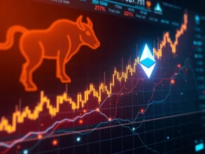 A dynamic chart showing the Ethereum price surge, with a crypto heatmap indicating potential volatility zones as ETH targets $4K.