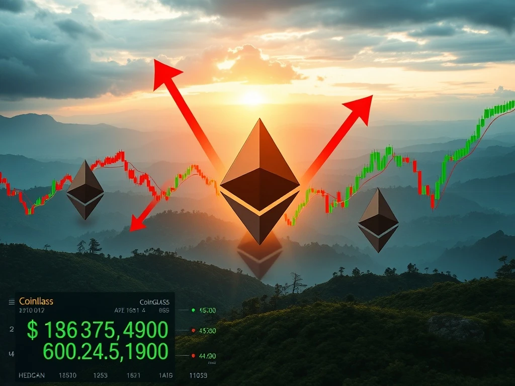 Visualizing Ethereum price volatility with charts, showcasing potential $979M crypto liquidations based on Coinglass data.