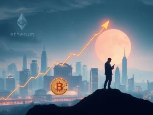 Visualizing the ambitious Ethereum price prediction and Bitcoin price target driven by institutional crypto adoption and future economic shifts.