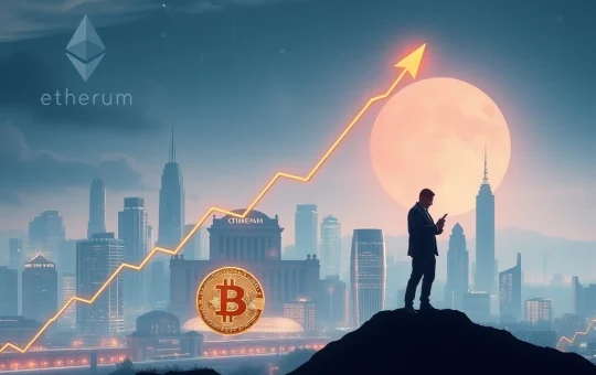 Visualizing the ambitious Ethereum price prediction and Bitcoin price target driven by institutional crypto adoption and future economic shifts.