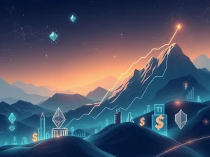 A visual representation of Ethereum's price surge, showing a bull flag pattern on a chart alongside symbols for ETH ETF inflows, indicating a strong market rally.