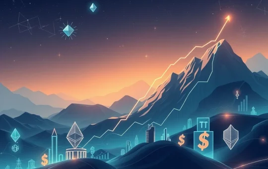 A visual representation of Ethereum's price surge, showing a bull flag pattern on a chart alongside symbols for ETH ETF inflows, indicating a strong market rally.