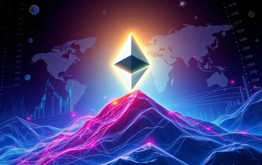 A visual representation of the Ethereum price soaring, showing an upward trend on a digital chart, symbolizing the strong performance of ETH in the crypto market.