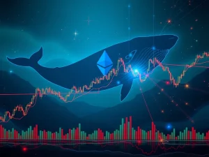 Chart showing Ethereum price volatility with a whale fin emerging, illustrating the impact of ETH whales on leveraged positions.