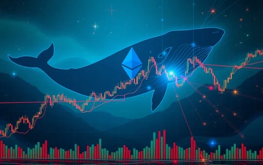 Chart showing Ethereum price volatility with a whale fin emerging, illustrating the impact of ETH whales on leveraged positions.