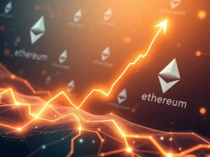 Ethereum price surge with institutional investment growth visualized on blockchain graph