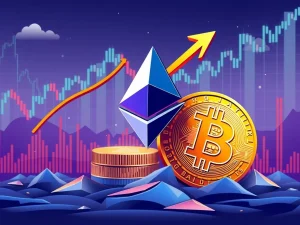 Charts showing Ethereum trading volume surpassing Bitcoin, illustrating a significant crypto market shift and altcoin momentum.