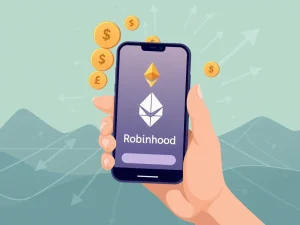 An illustration showing the rapid flow of funds from Ethereum unstaking into Robinhood crypto accounts, highlighting the shift towards new crypto yield opportunities.