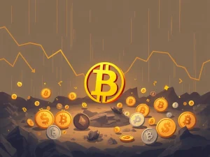 A visual representation of the crypto market showing altcoins plummeting due to Ethereum weakness, contrasted with Bitcoin's stable performance.