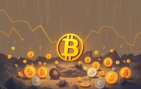 A visual representation of the crypto market showing altcoins plummeting due to Ethereum weakness, contrasted with Bitcoin's stable performance.