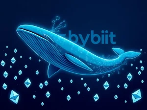 An Ethereum whale transferring a large sum of ETH from Bybit, symbolizing long-term confidence in the crypto market.