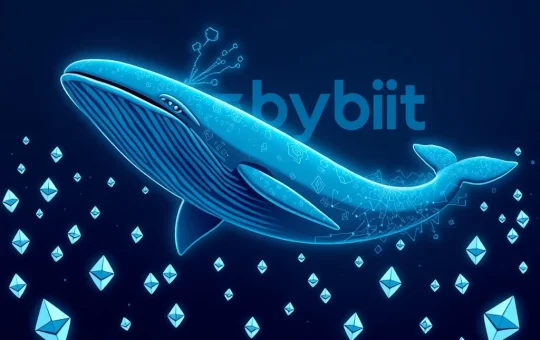 An Ethereum whale transferring a large sum of ETH from Bybit, symbolizing long-term confidence in the crypto market.
